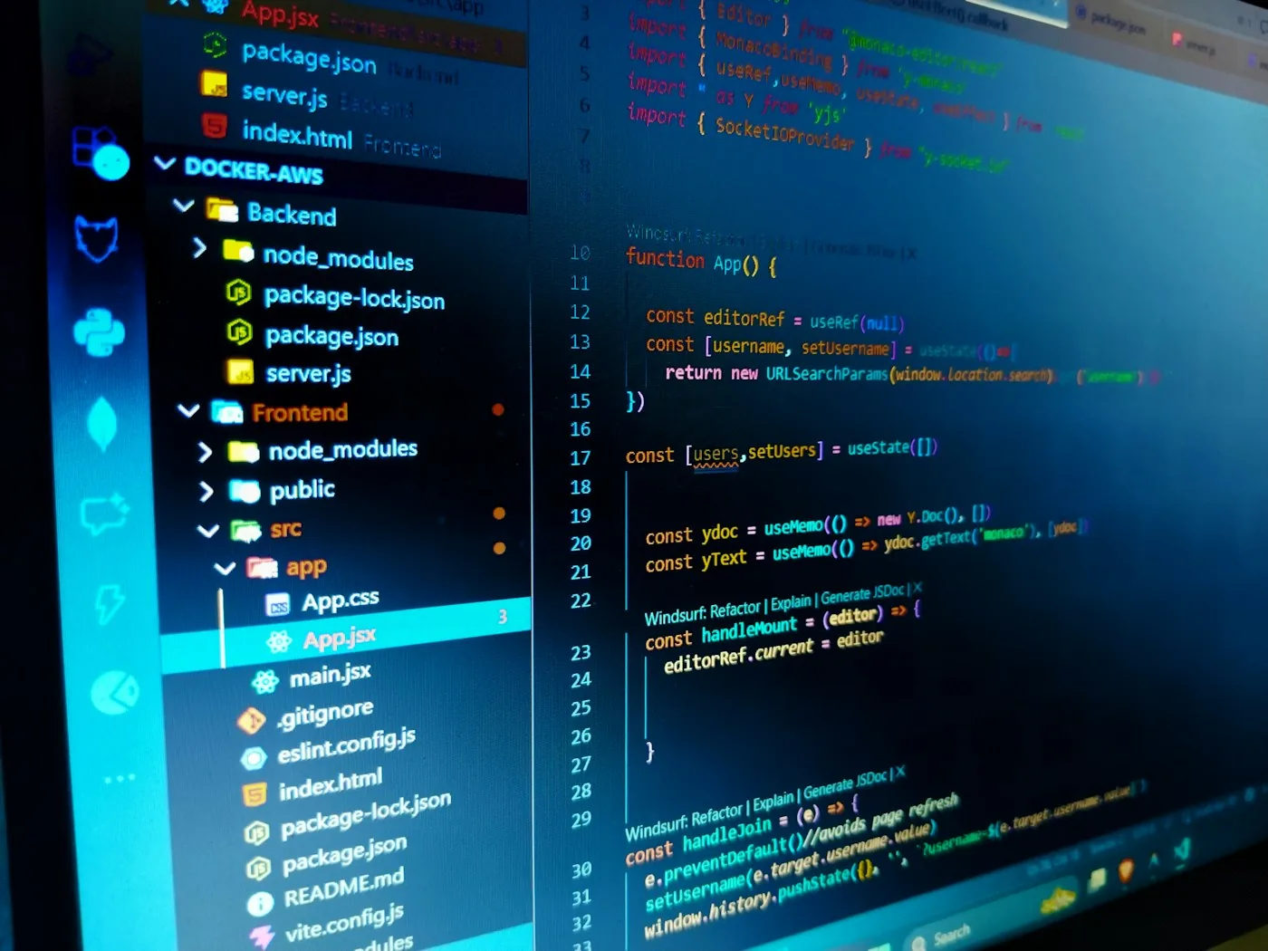 A development workspace showing source code and project files.