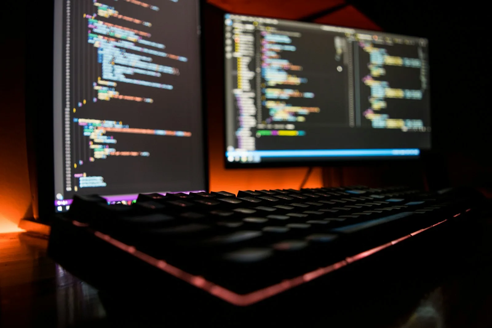 A development workstation with multiple code displays.