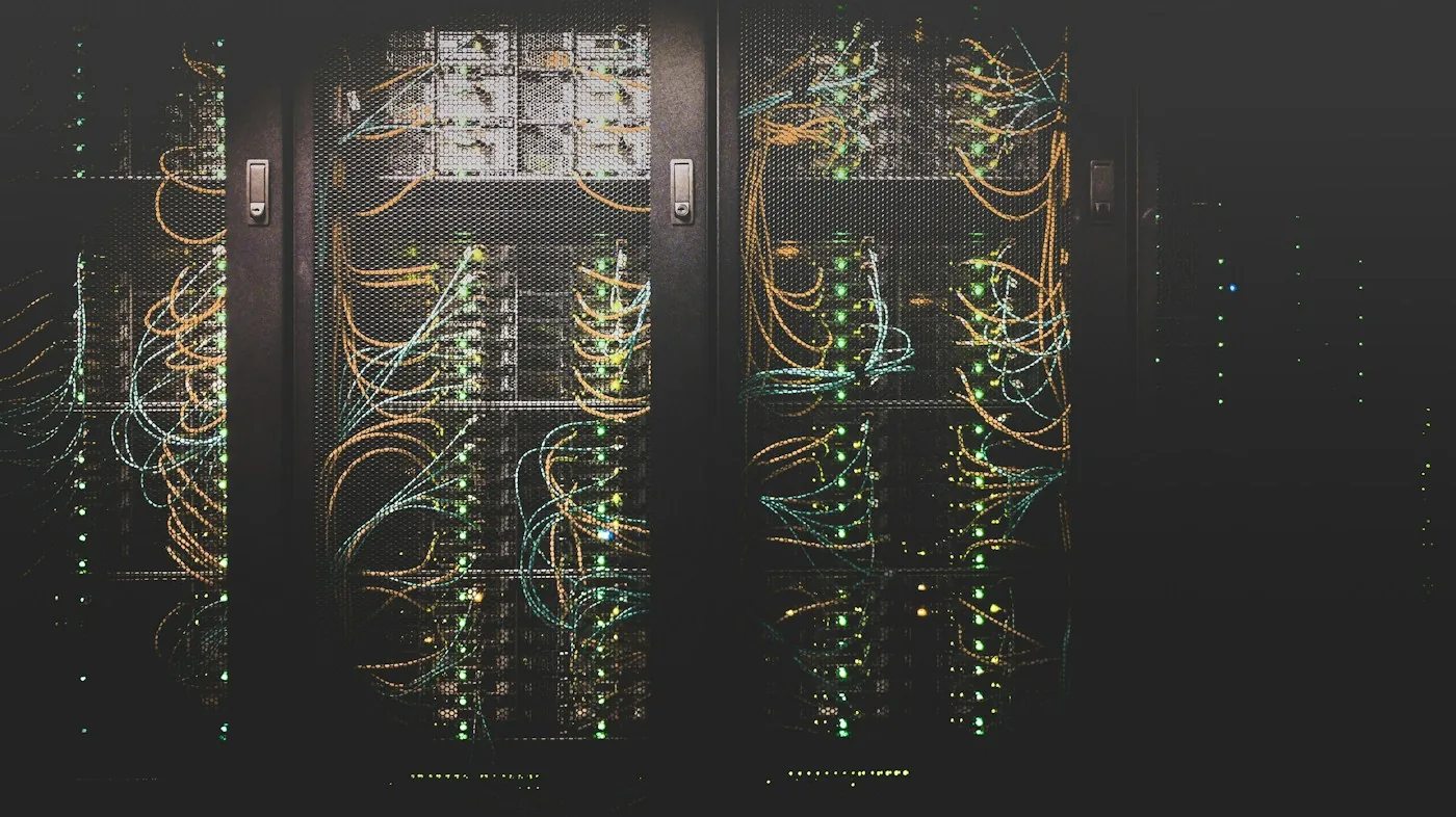 Network cabling connecting infrastructure racks.