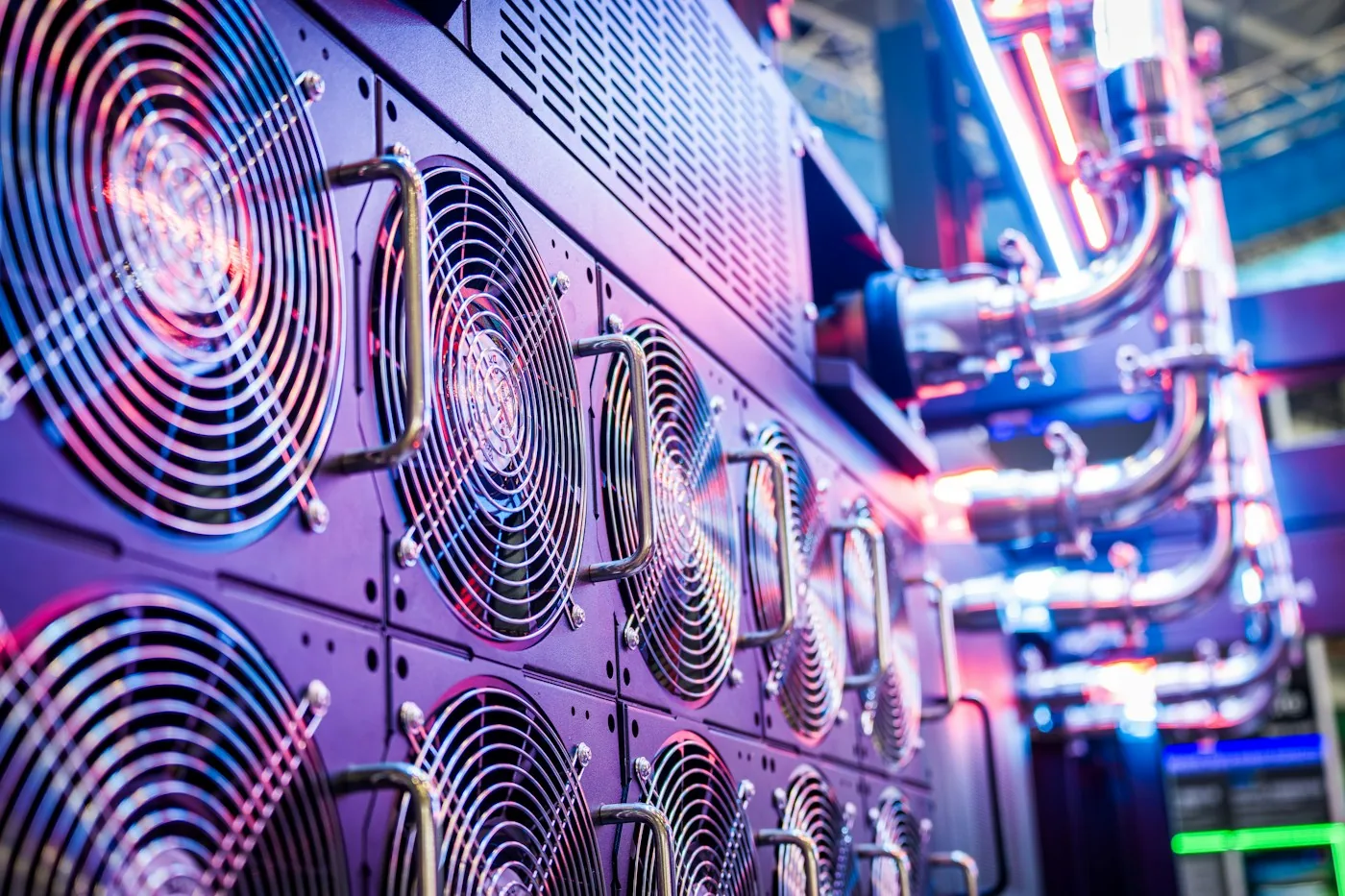 Cooling fans and connections on server equipment.