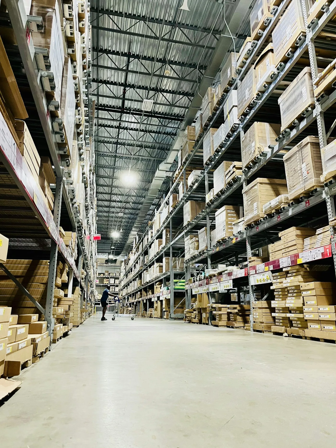 Warehouse shelves stocked with inventory.