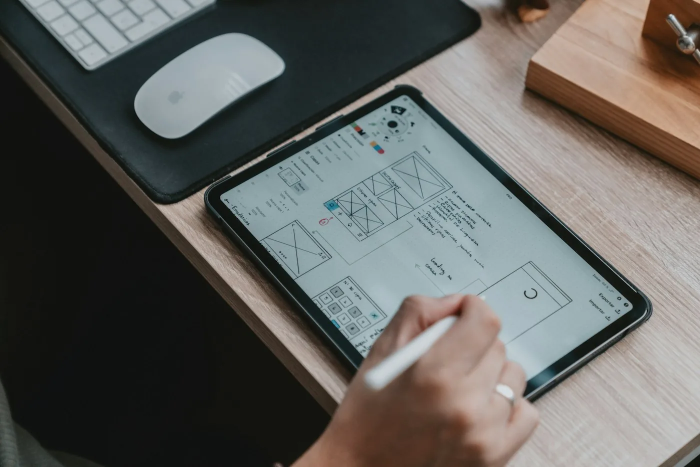 A designer sketching an interface on a tablet.